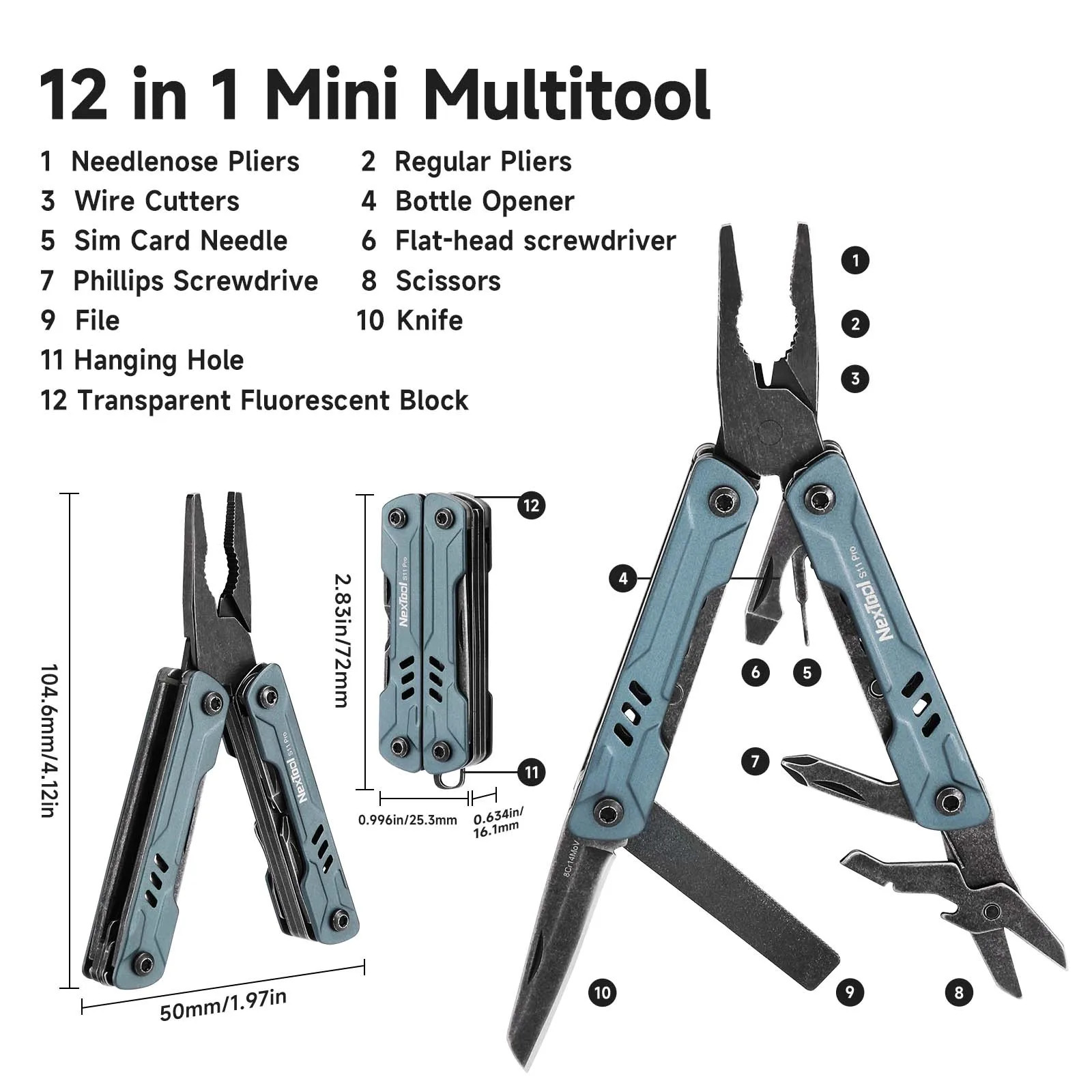 NexTool S11 Pro Mini Sailor 12-in-1 Multi-Tool Pliers Pocket Knife EDC Scissors