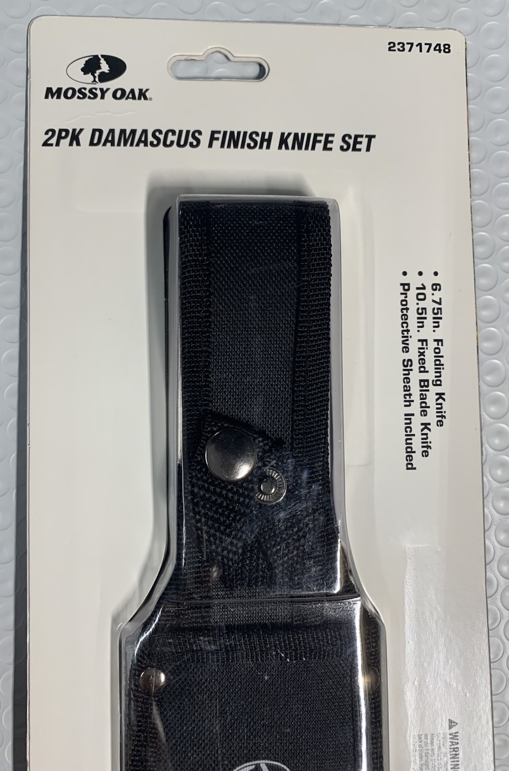Mossy Oak Damascus Knife Set, 2 pack, 6.75″ Folding, 10.5″ Fixed Blade & Sheath