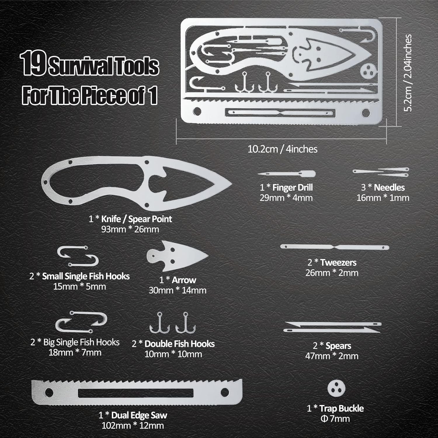 Hukado 9PCS Survival Card Multitool Camping Kit with Fishing Line Gear, Multipur