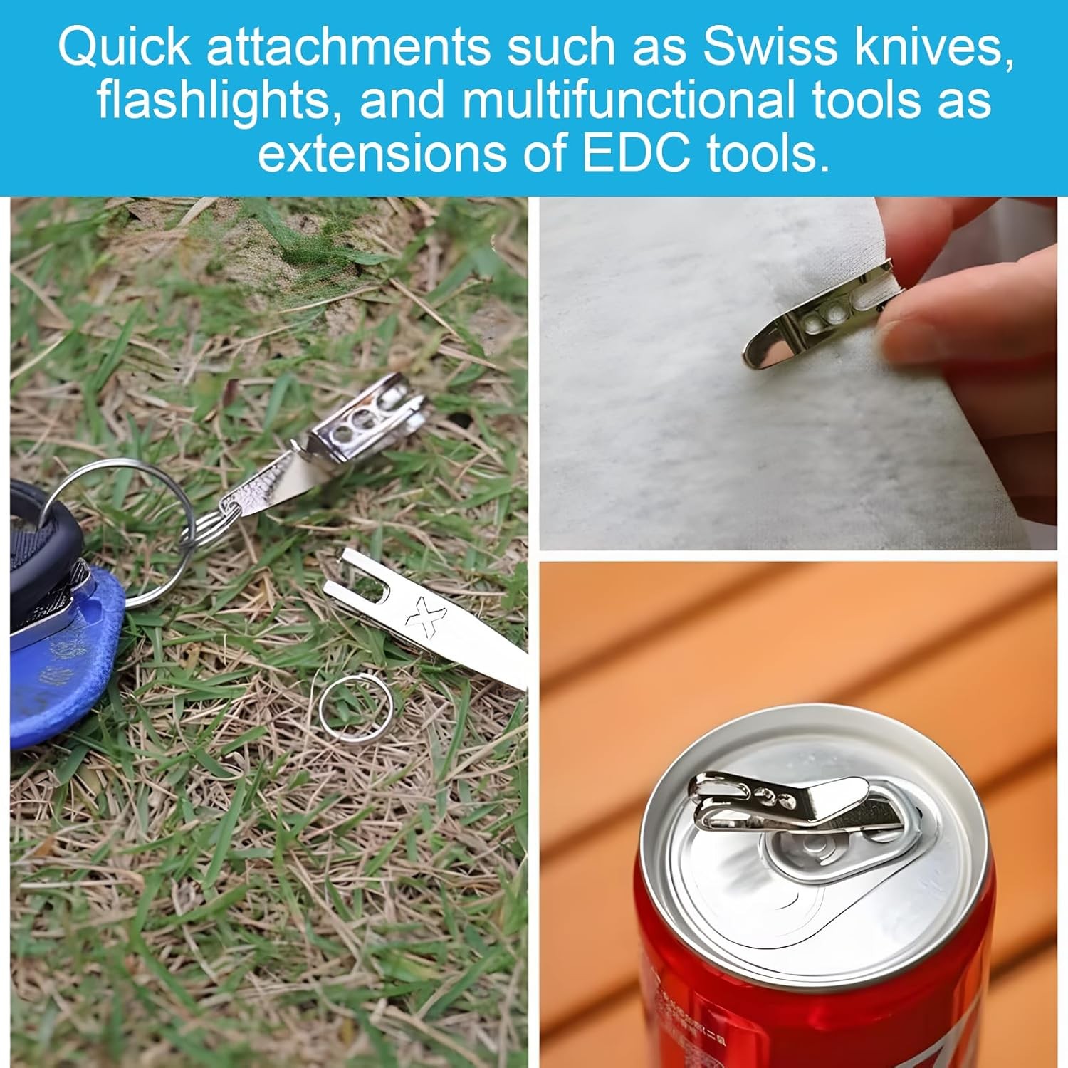 10-Pack Stainless Steel Deep Carry Pocket Clips with Key Rings for EDC & Gear