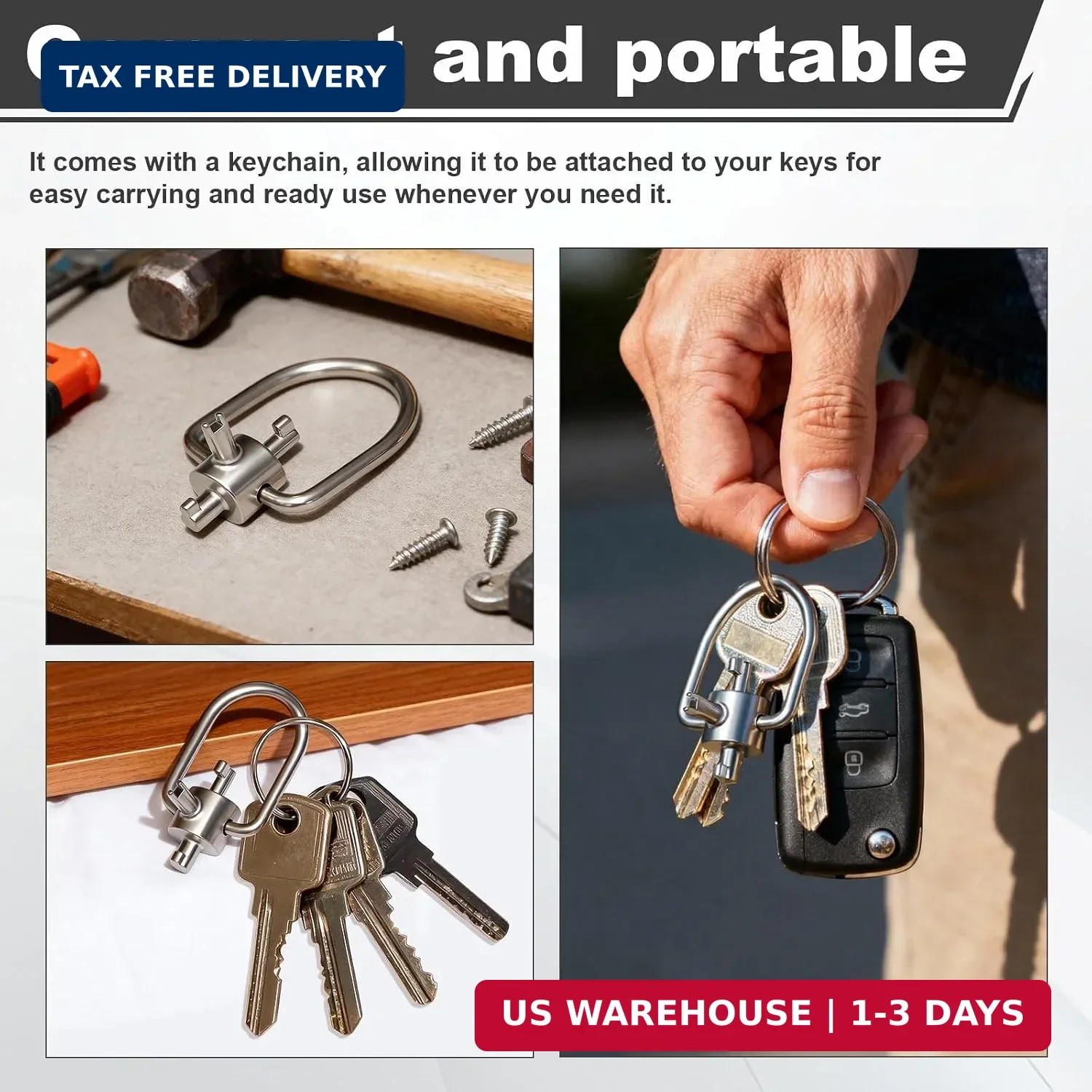 HVAC Tools, Locking Cap Key for Refrigerant Safety Caps, Universal Triple Use Mu