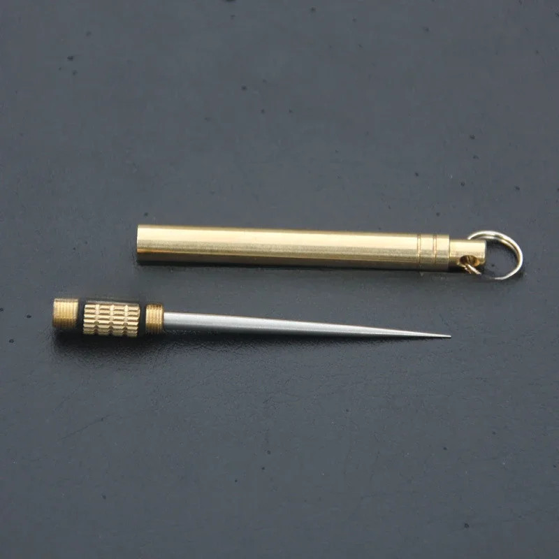Portable Titanium Pocket Toothpicks Keychain Brass with Metal Toothpick Holder
