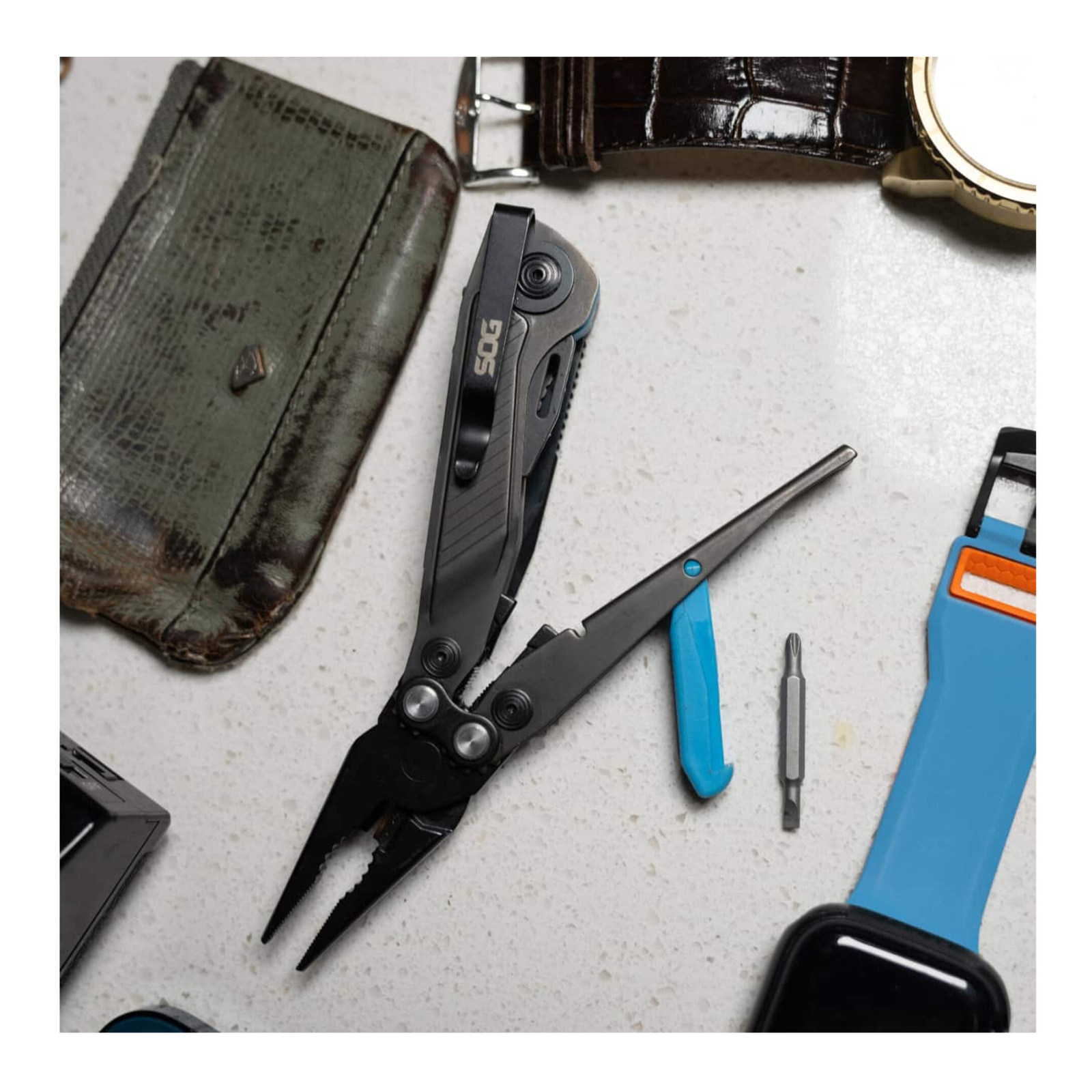 SOG Flash MT Urban Gray and Cyan Pocket Multi-tool 7 Stainless Steel Housing