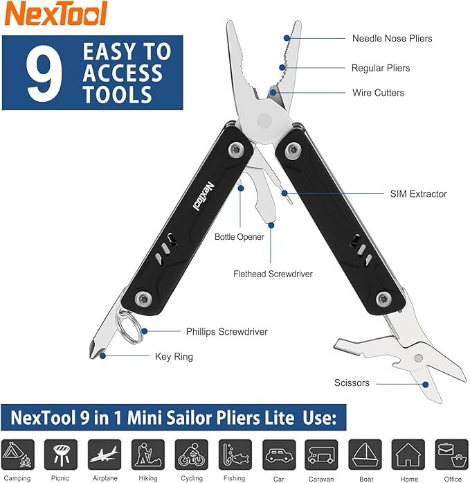 Multitool with Needle Nose Pliers Scissors SIM Extractor Screwdrivers for Travel