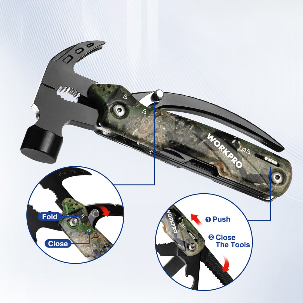12 in 1 Multitools Camping Tool Mini Hammer Gear Multi Tool Hammer w/Safety Lock