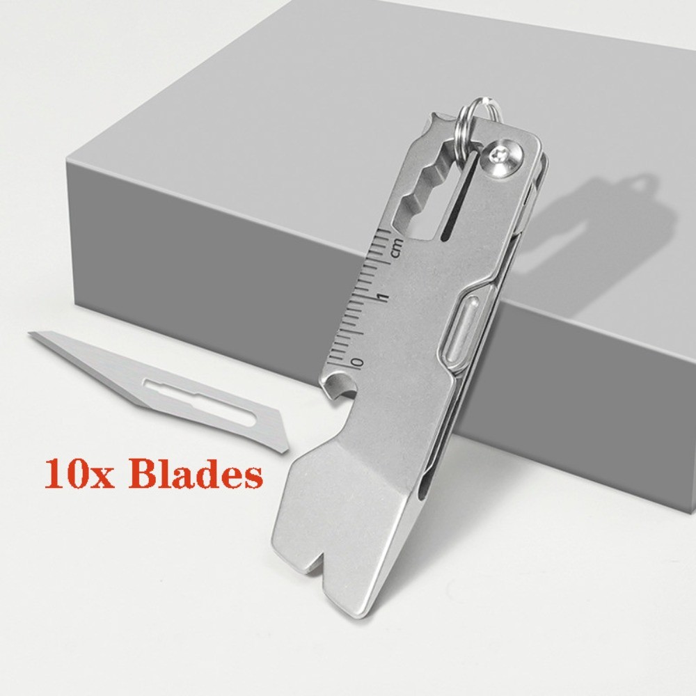 Titanium EDC Pry Bar Folding Scalpel Knife Pocket Keychain Crowbar Opener Ruler