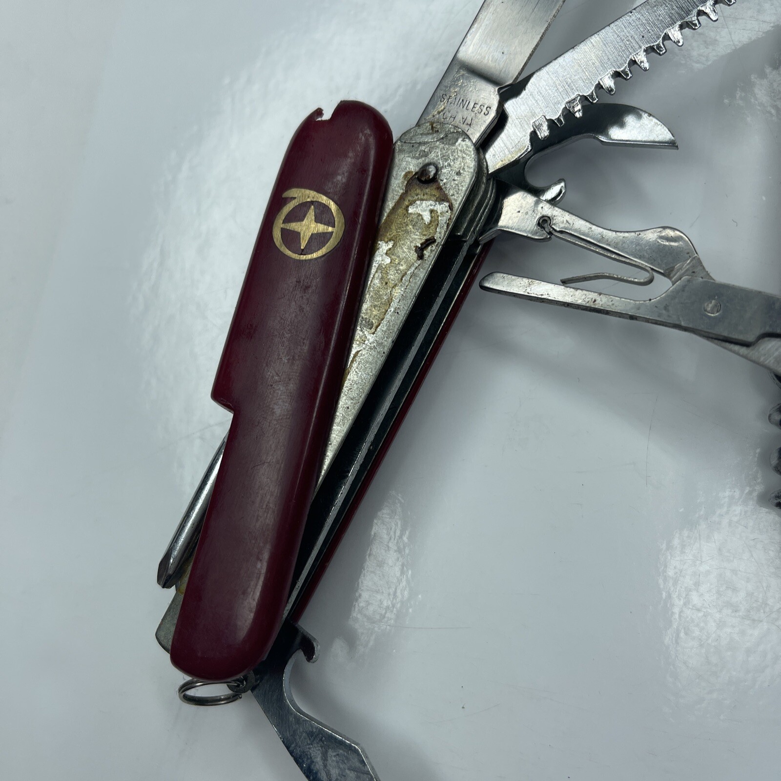 A3 Lot 2 Red Burgundy Army Fold Utility Pocket Knife Stainless Camp Hunt Repairs