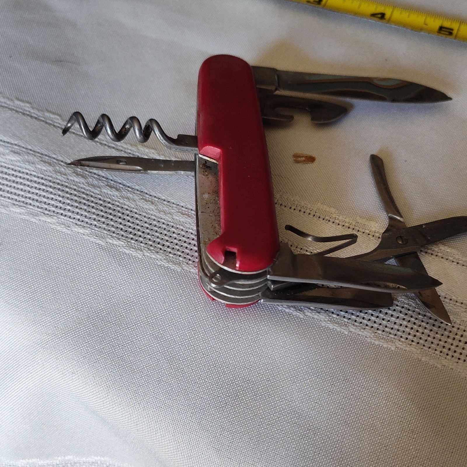 Red Swiss Army Style 6-in-1 Multi-Tool Pocket Knife w/ Scissors Corkscrew