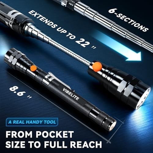 VIBELITE Extendable Magnetic Flashlight with Telescoping Magnet Pickup Tool-F…