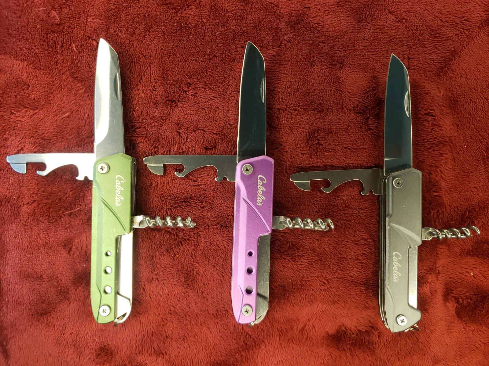 Lot 3 Cabela’s 8-In-1 Pocket Tool Green Purple Gray