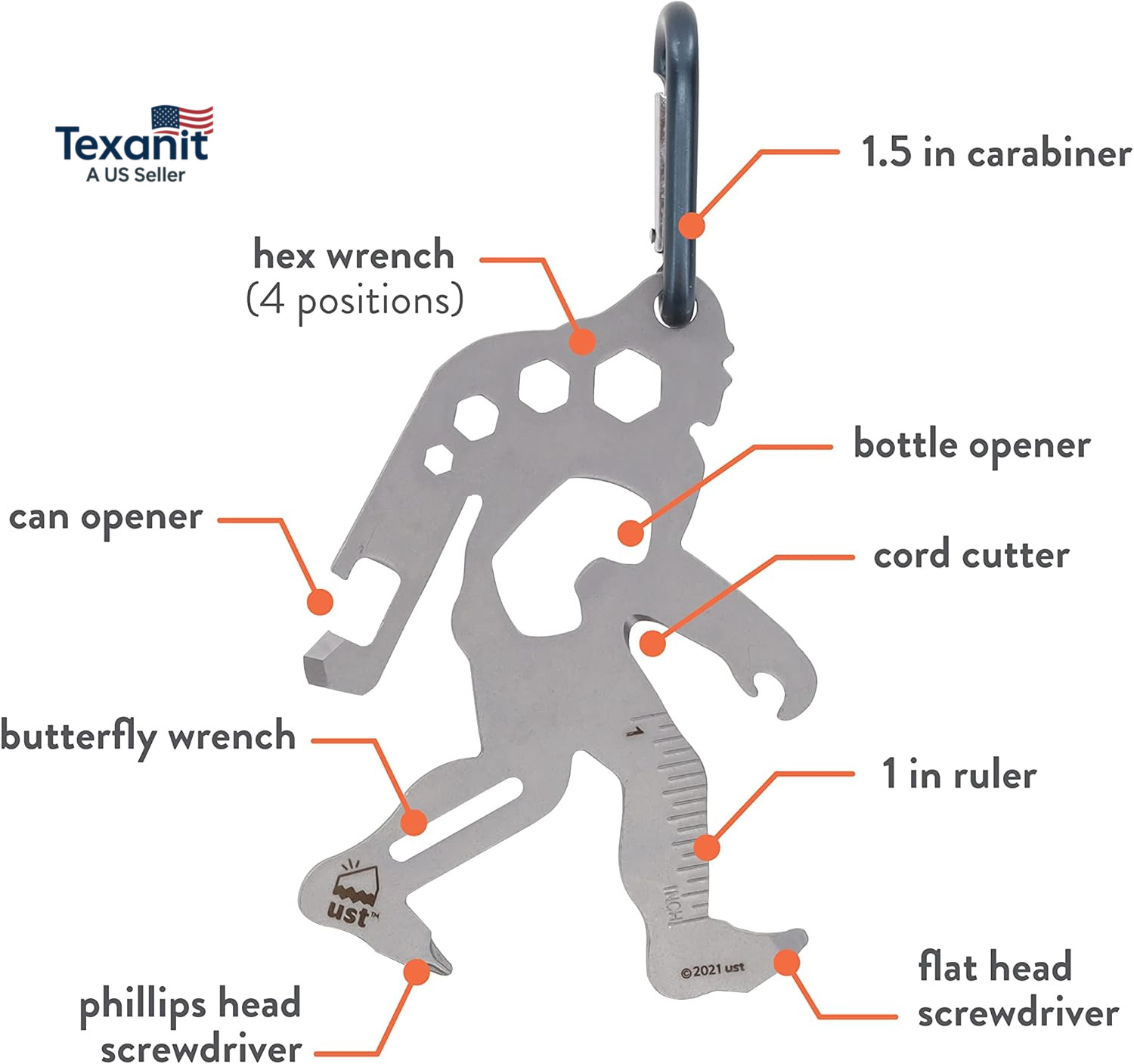 Tool-A-Long Multi-Tool Carabiners with Durable, Compact Stainless Steel Construc