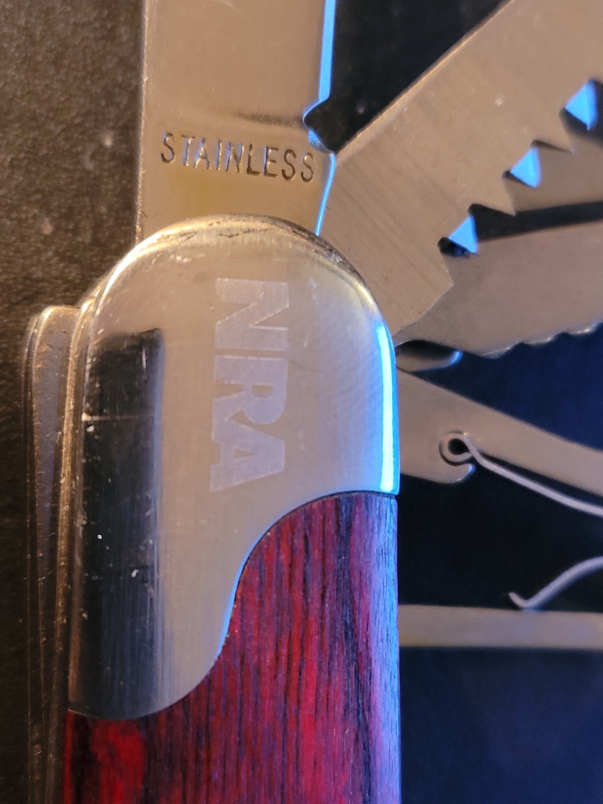 NEW NRA 11-in-1 Multi-Tool Pocket Knife w/ Wooden Inlay – Stainless Steel