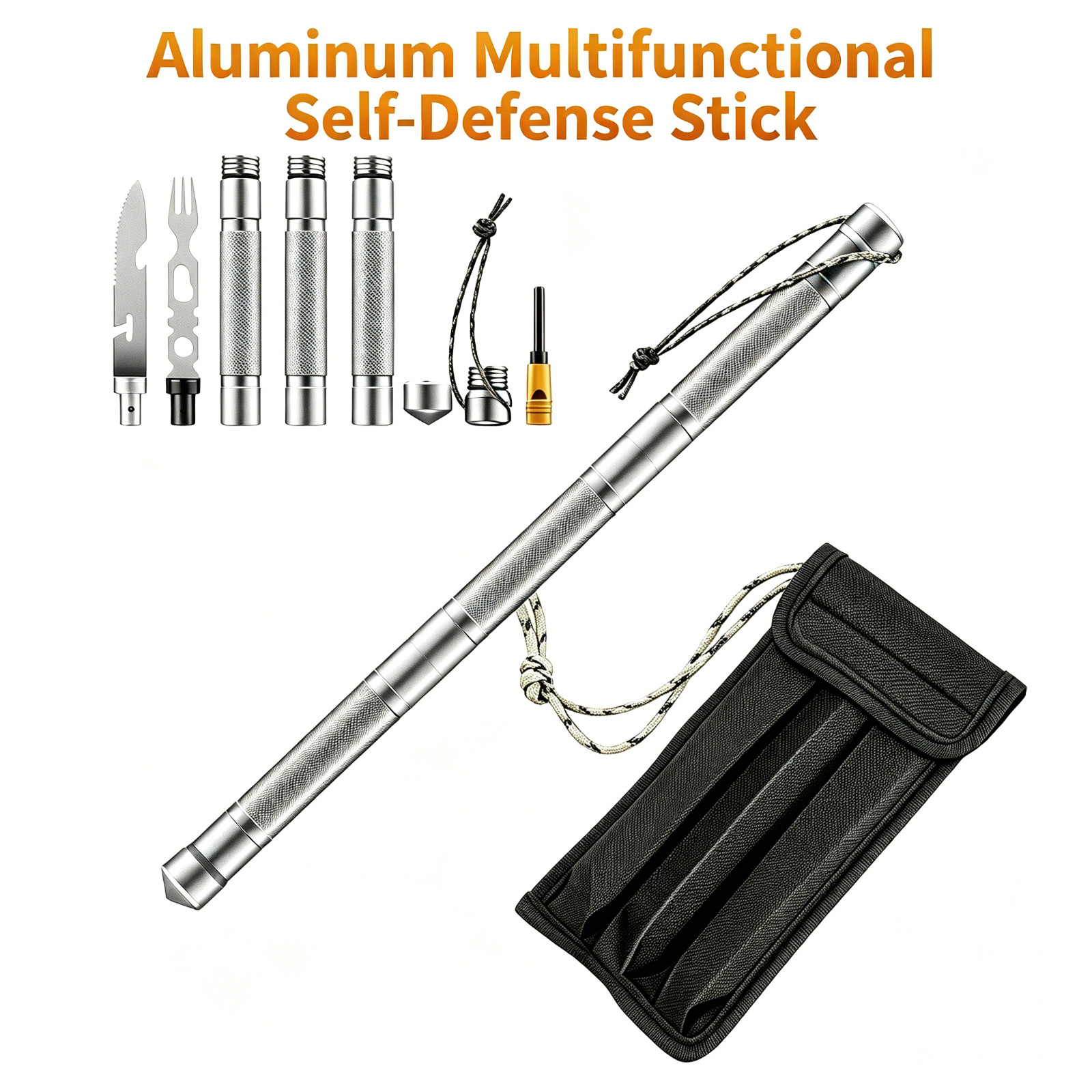 Outdoor Emergency Survival Rod, Lightweight Aluminum Multi-Tool for Camping
