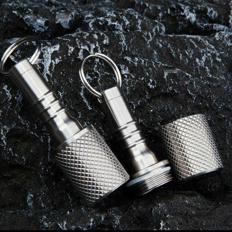 Titanium Waterproof Tank EDC Survival Seal Container Necklace Keychain Pill Box