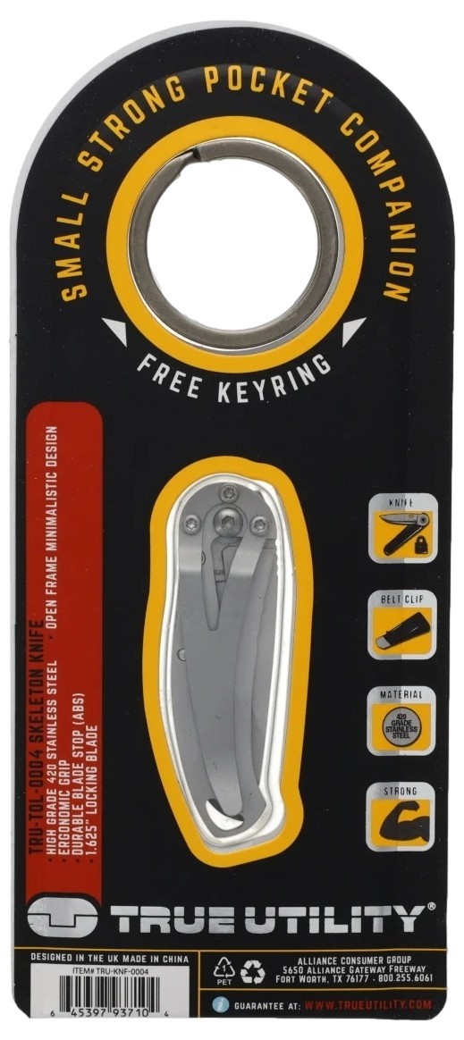 True TRUKNF0004 Skeleton Knife Small Pocket Knife with Belt Clip Keyring