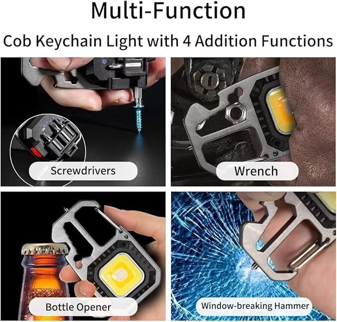 Cob Keychain Work Rechargeable Flashlight 7 Modes,Magnet Camping, Fishing,repair