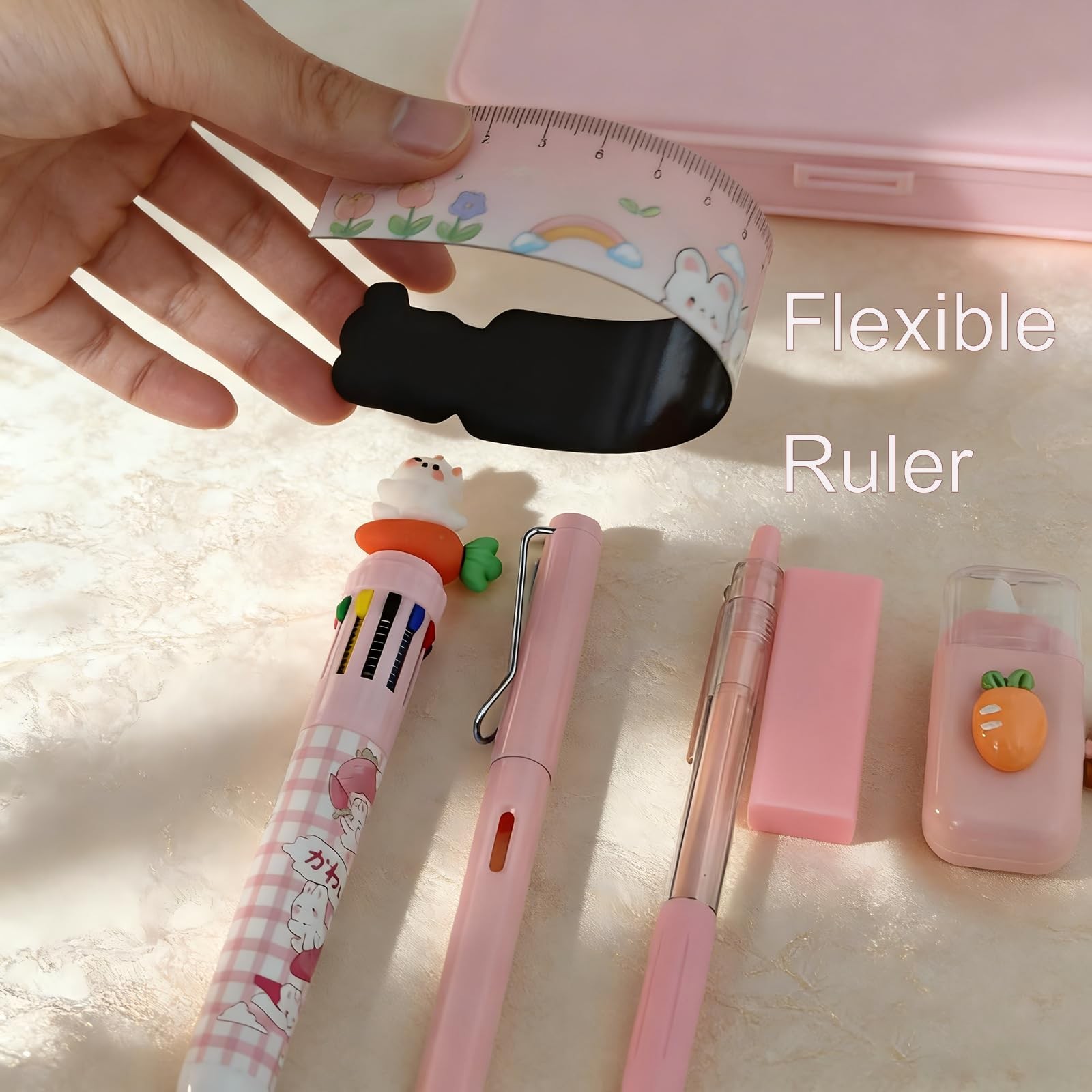 9 Pcs Cute Pink Stationery Set Carrot Rabbit Kawaii Office Supplies Including…