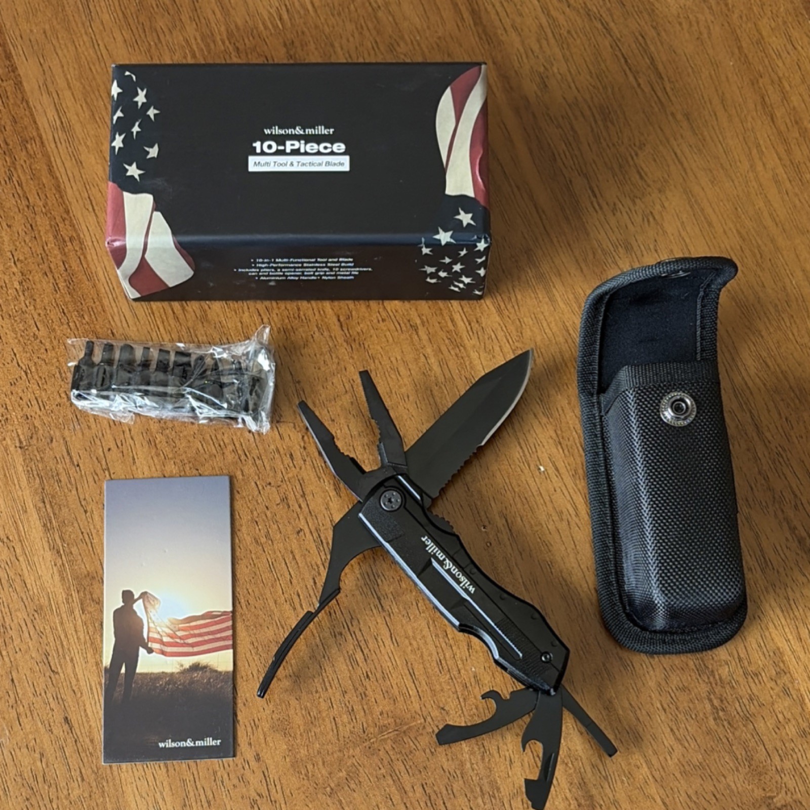 Wilson & Miller 10-Piece Multi-Tool & Tactical Knife Black, Serrated Blade