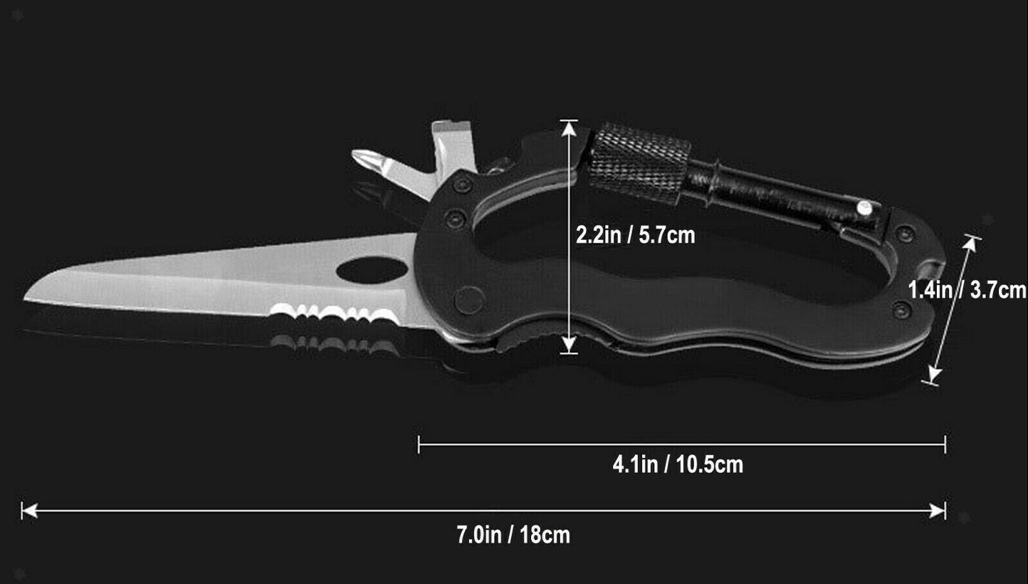 FLIPITSF OUTDOOR 5-IN-1 CARABINER MULTI TOOL KNIFE SCREWDRIVER KEYCHAIN SURVIVAL