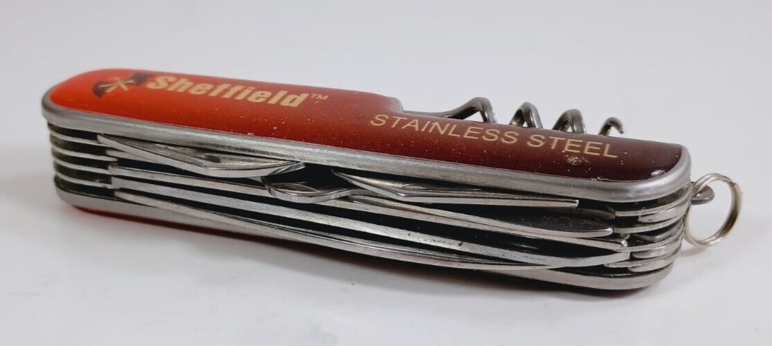 Sheffield Multi-Tool Pocket Knife with Steel Key Chain Loop.