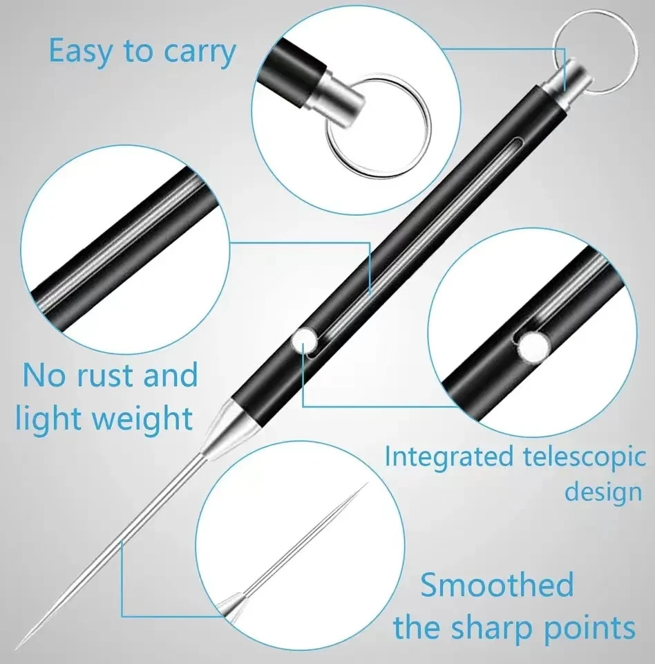 1PC Titanium Alloy EDC Retractable Multi-Tool Keychain – Includes Toothpick.