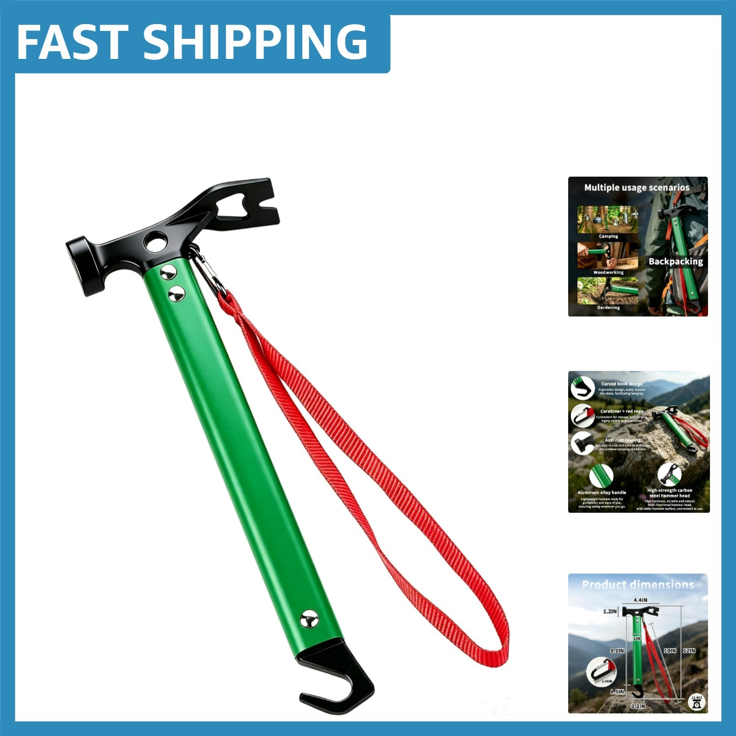 Small and Lightweight Three-in-One Green Hammer – Perfect for Camping and Hiking
