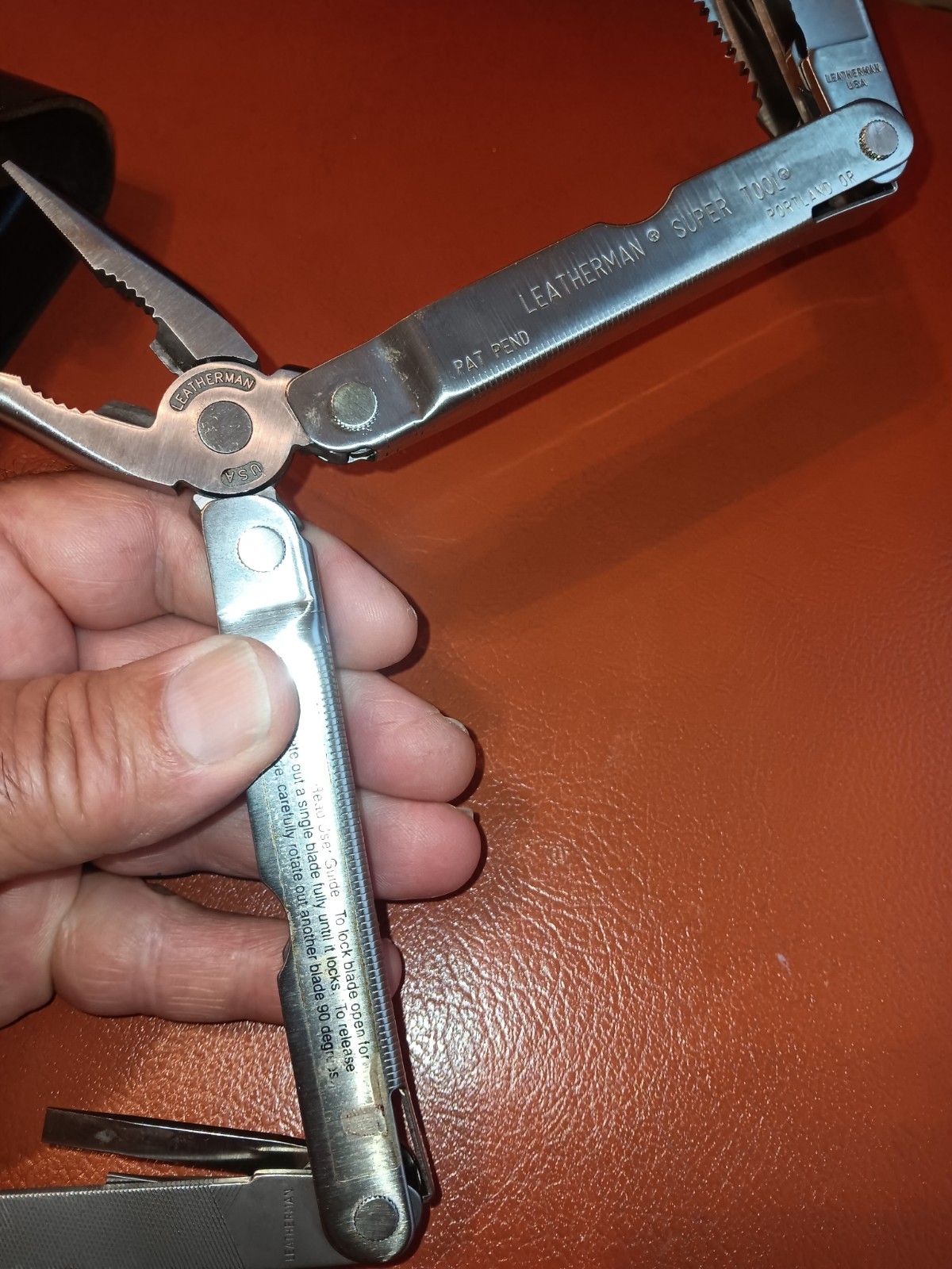 Original Vtg Leatherman Super Tool Pat. Pending w/leather Sheath #0201 CLEAN ++