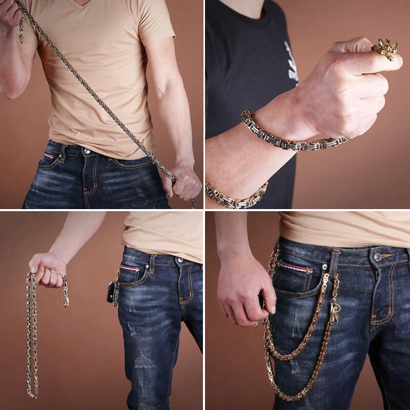 Men Stainless Steel Bracelet Self-defense Survival Dragon Necklace Chain