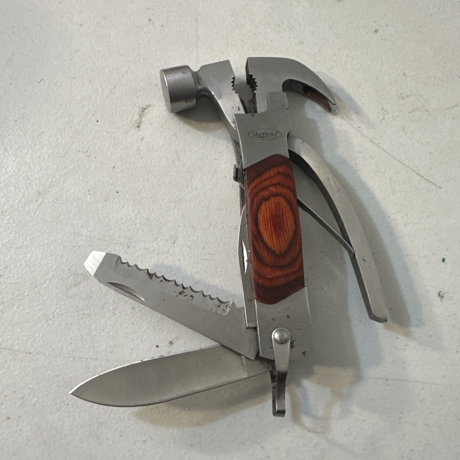 Sheffield 12913 The Hammer 14-In-1 Multi Tool Stainless Steel & Hardwood Handle