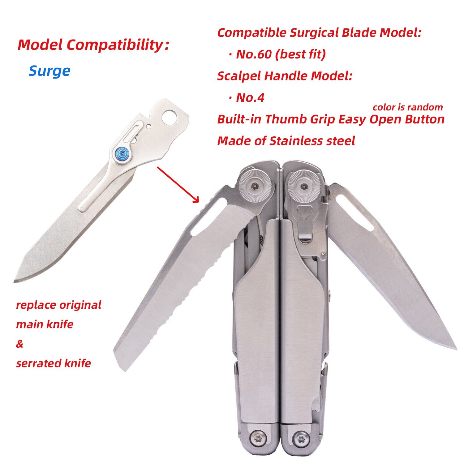 Scalpel Handle with Thumb Grip Fits Surgical Blades No60 for Leatherman Surge