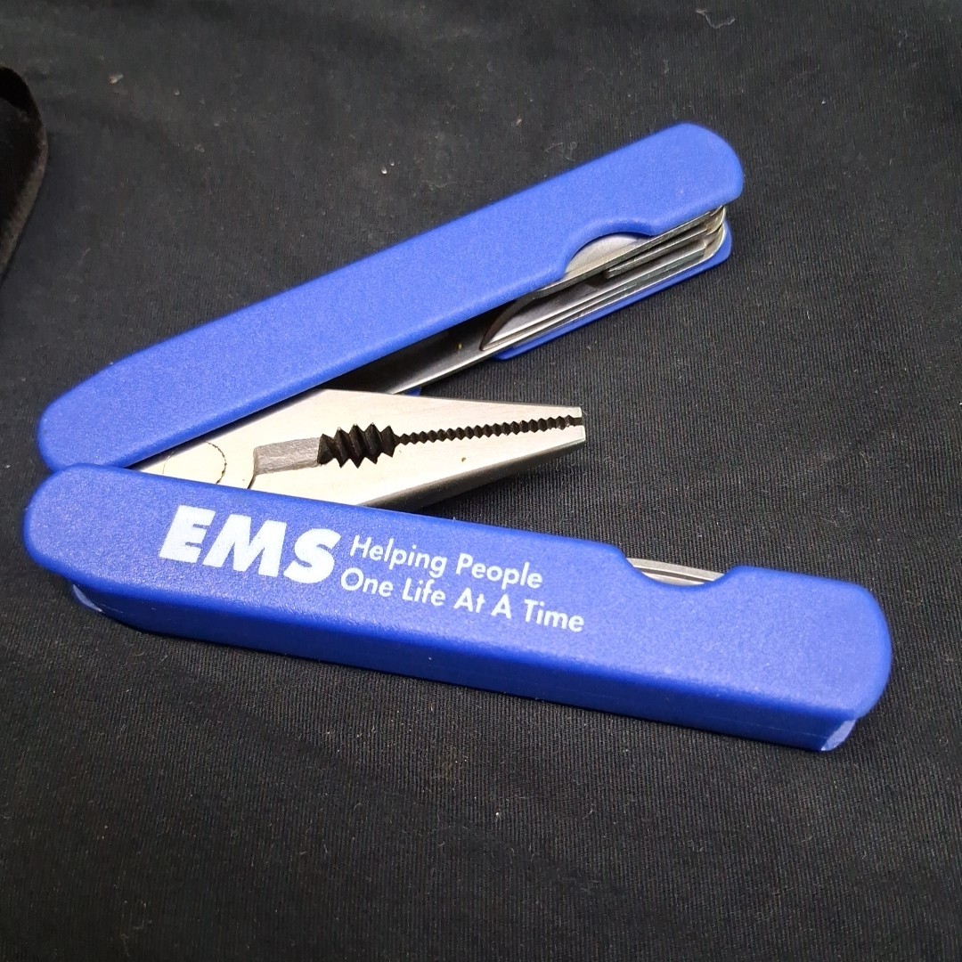 Vintage EMS Advertising 4″ Blue Needle Nose Pliers Multi-Tool & Case