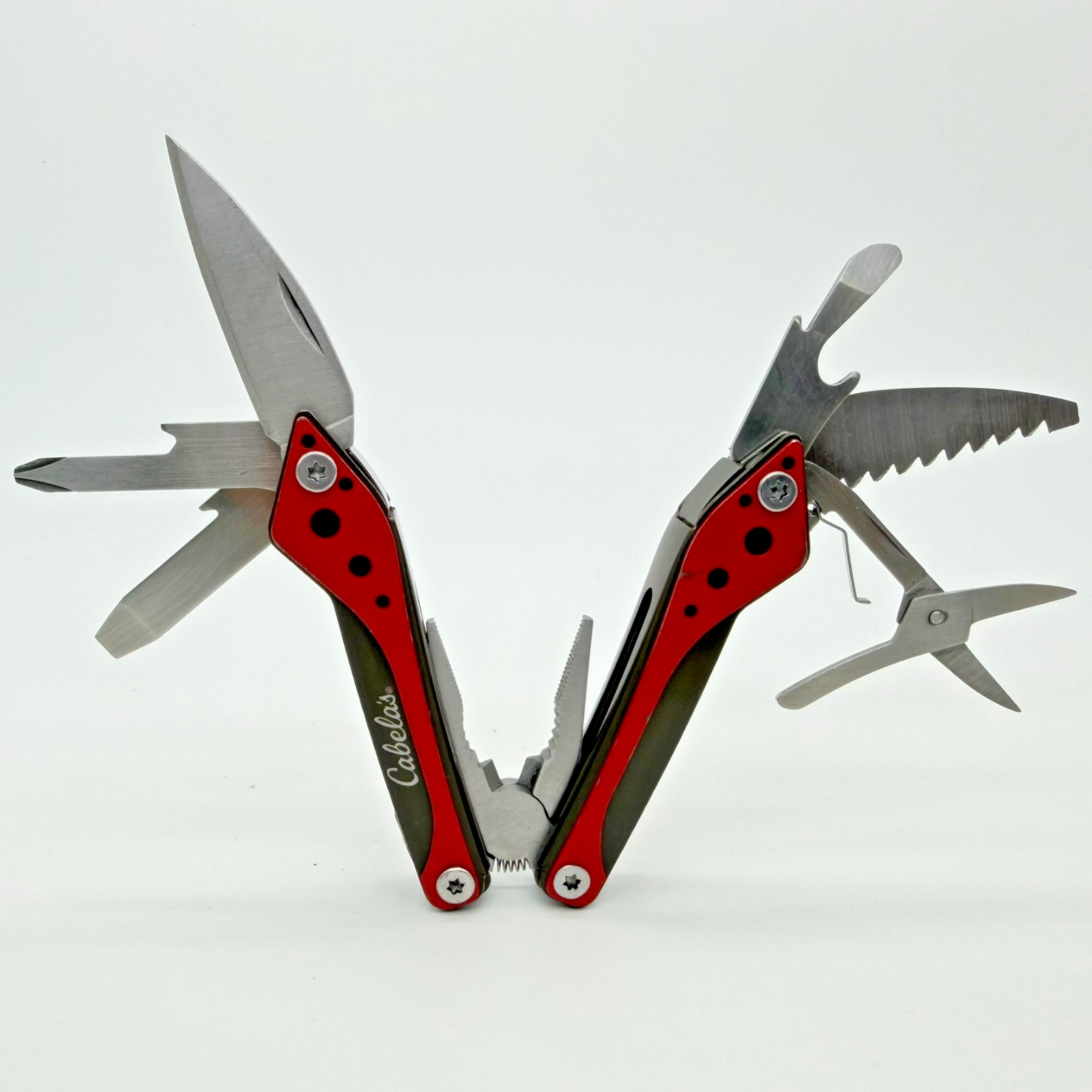 Cabela’s 8-in-1 Small Multi-Tool Red Stainless Steel Pliers Saw Scissors EDC