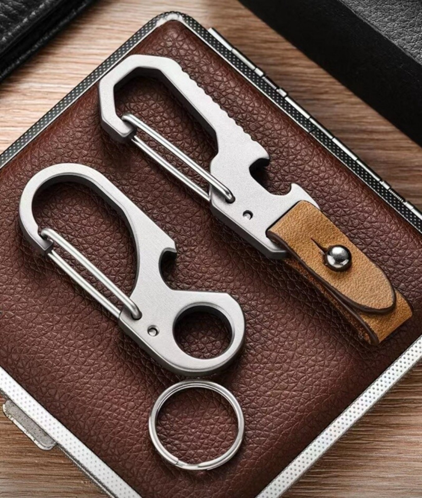 Titanium EDC Keychain Clip Quick Release Carabiner Key Ring Holder Bottle Opener