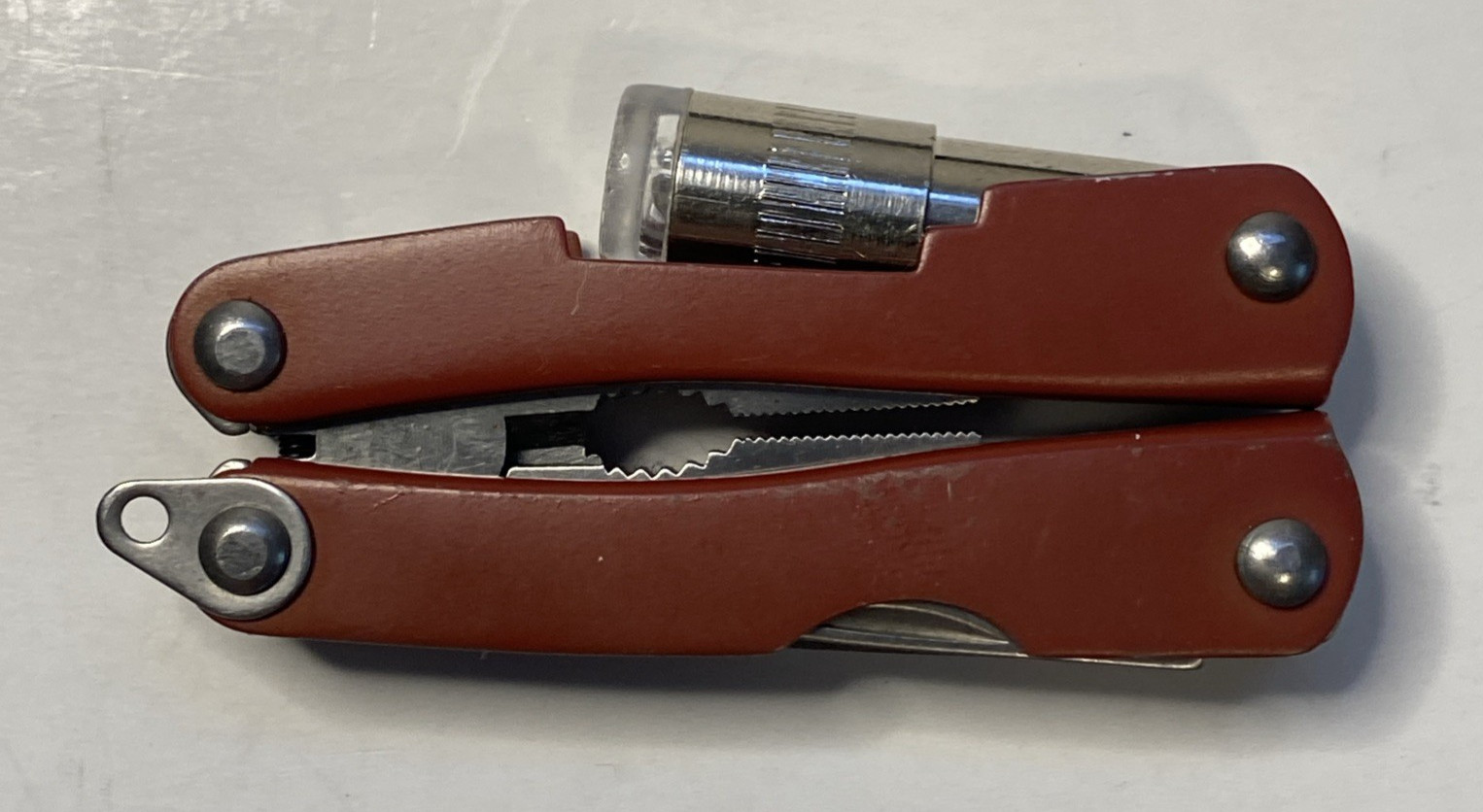 Cabela’s Red Mini Multi Tool Folding Pliers with LED Light(tested) No Sheath