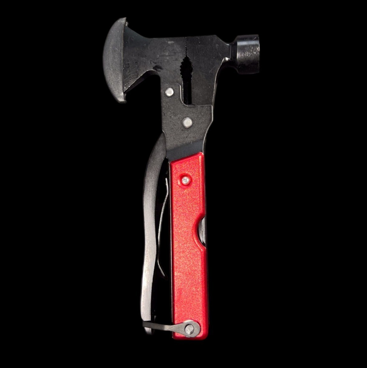 KEENSUN Multitool Axe Hammer Folding Emergency Tool w Sheath Red Black