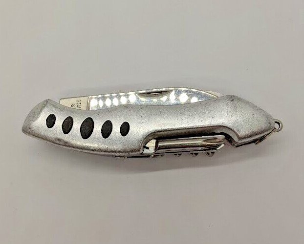American Mint Multi Tool Scissors Cork Screw File Saw Plain Edge Folding Knife