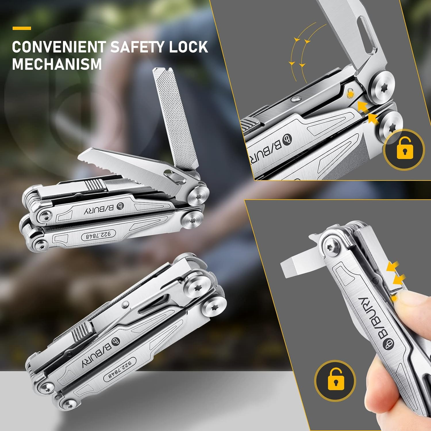 Multitool BI2038A, 19-In-1 Stainless Steel Multi Tool with Fold-Able Pliers, Scr