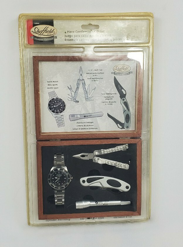 Sheffield 4 Piece Gentlemans Gift Set Multi Tool Sports Watch Twin Folding Knife