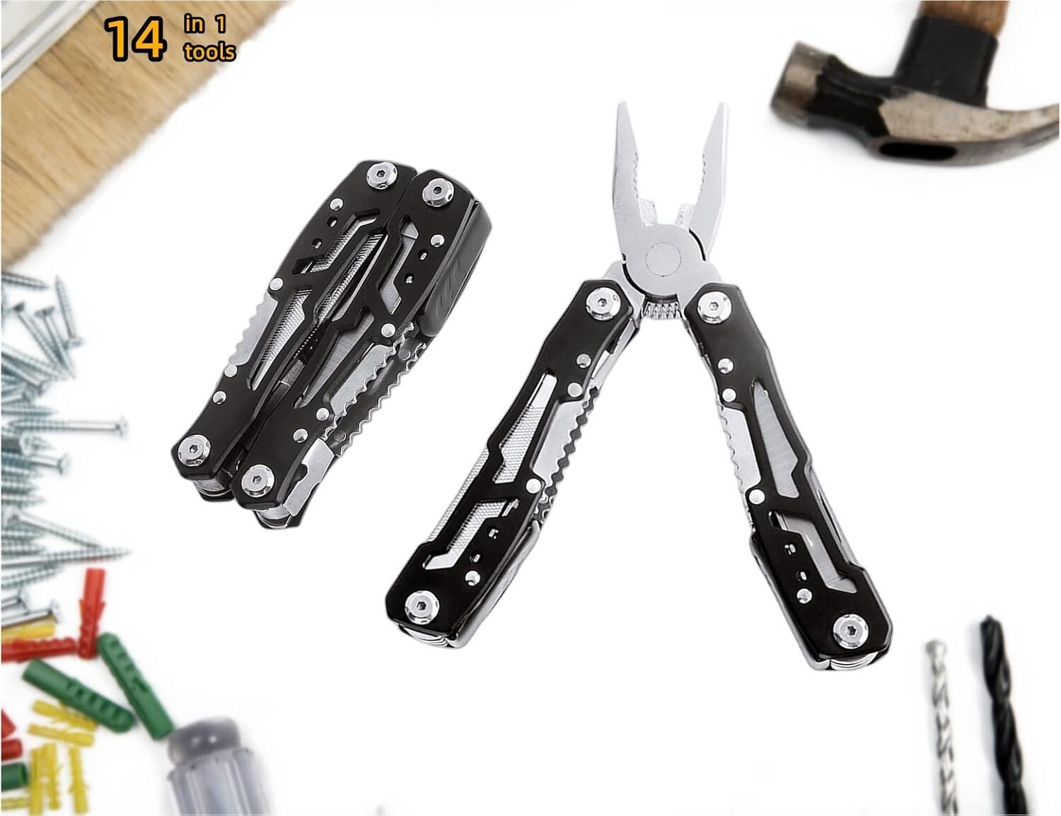 14-in-1 Stainless Steel Multi-Tool Pliers with Knife Screwdrivers & Nylon Sheath