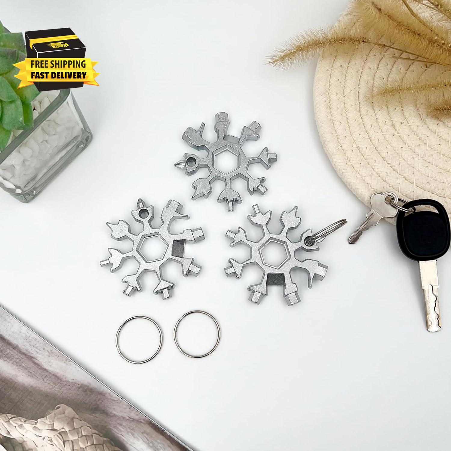 3-Pack Silver Snowflake 18-In-1 Multi Tool, Stainless Steel Pocket Tool with Bot