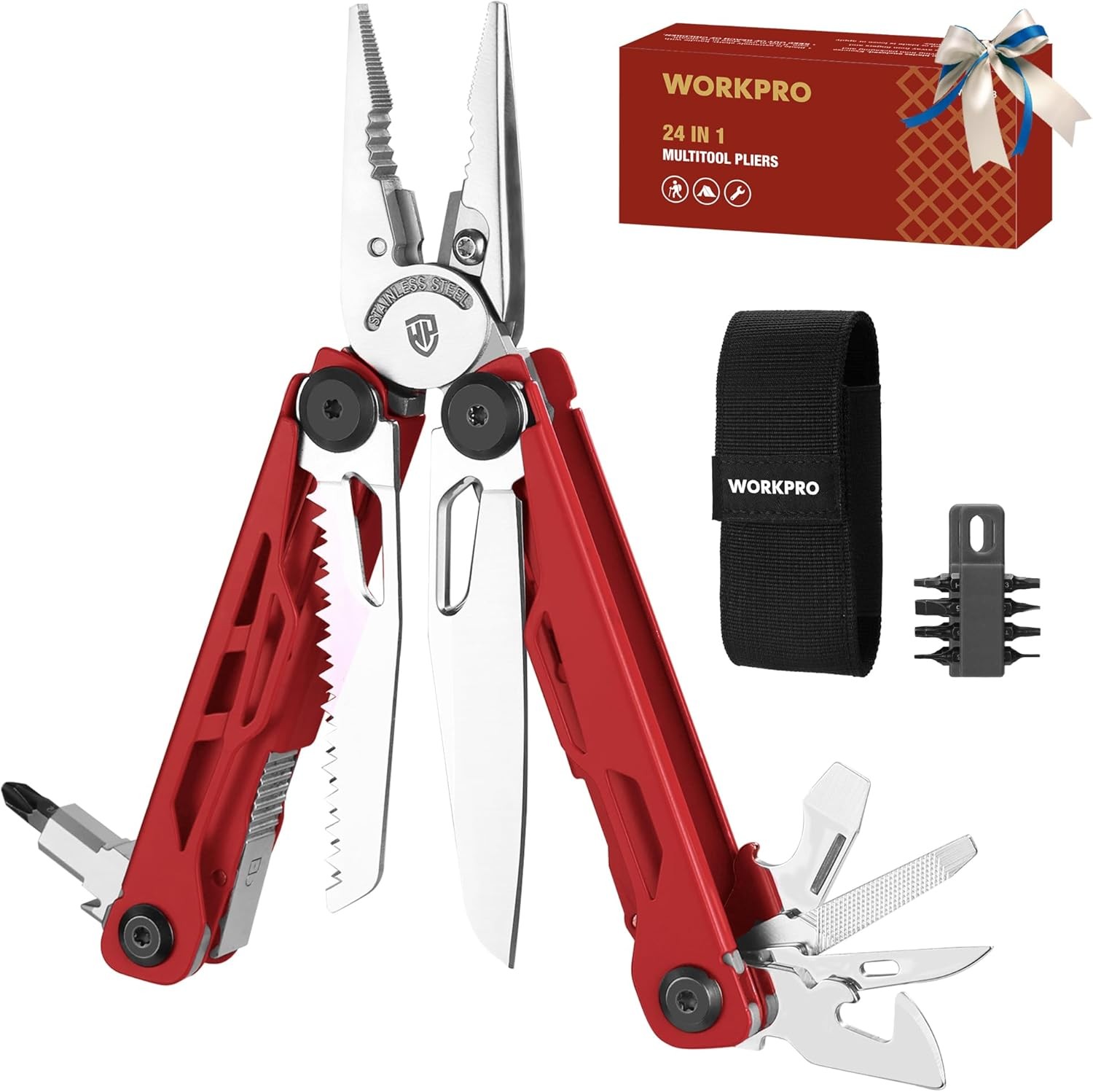 WORKPRO 24-in-1 Multitool Pliers Stainless Steel Folding Pocket Tool with Sheath