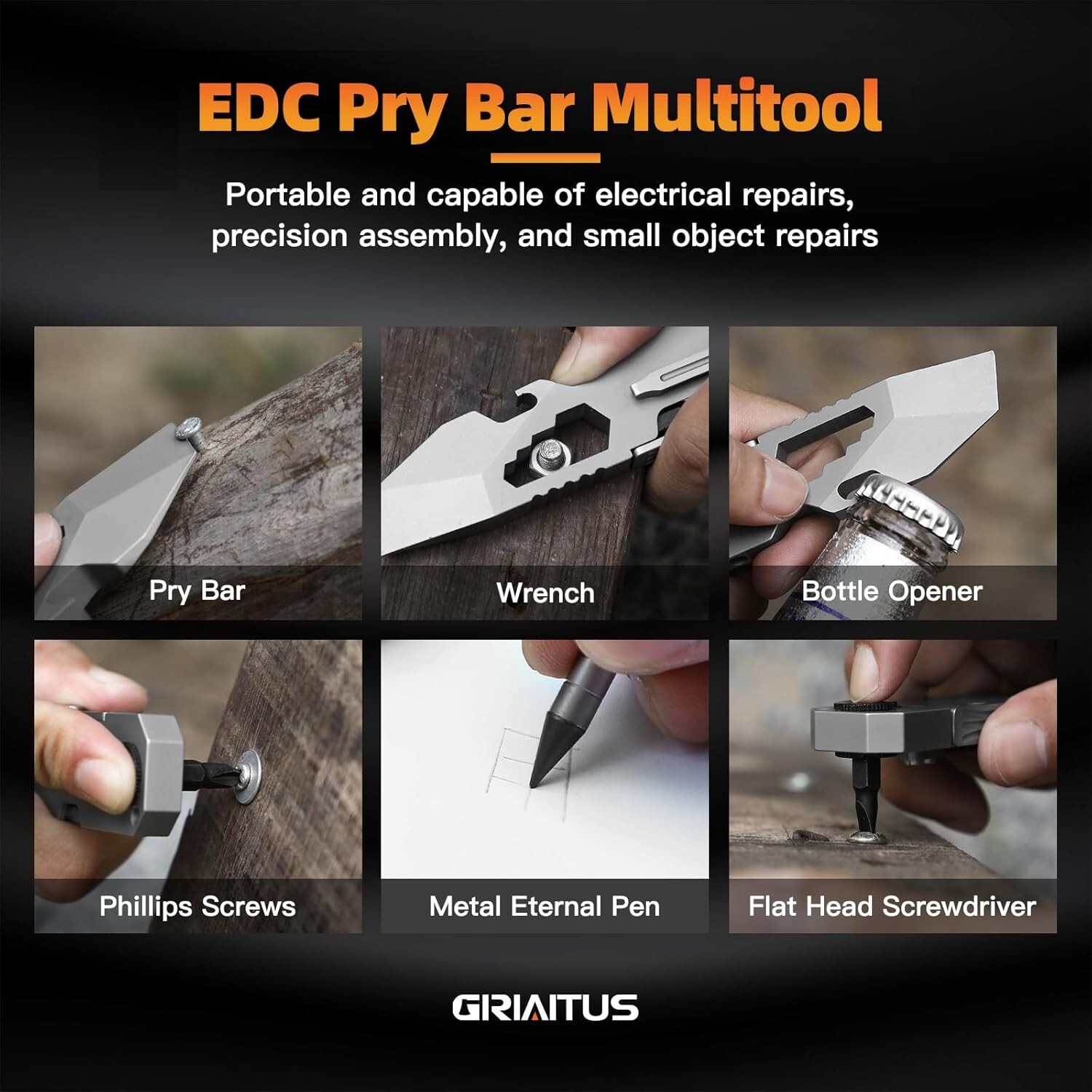 Luxury EDC Pry Bar Multitool – Compact Ratchet Screwdriver & Magnetic Pen, Grey