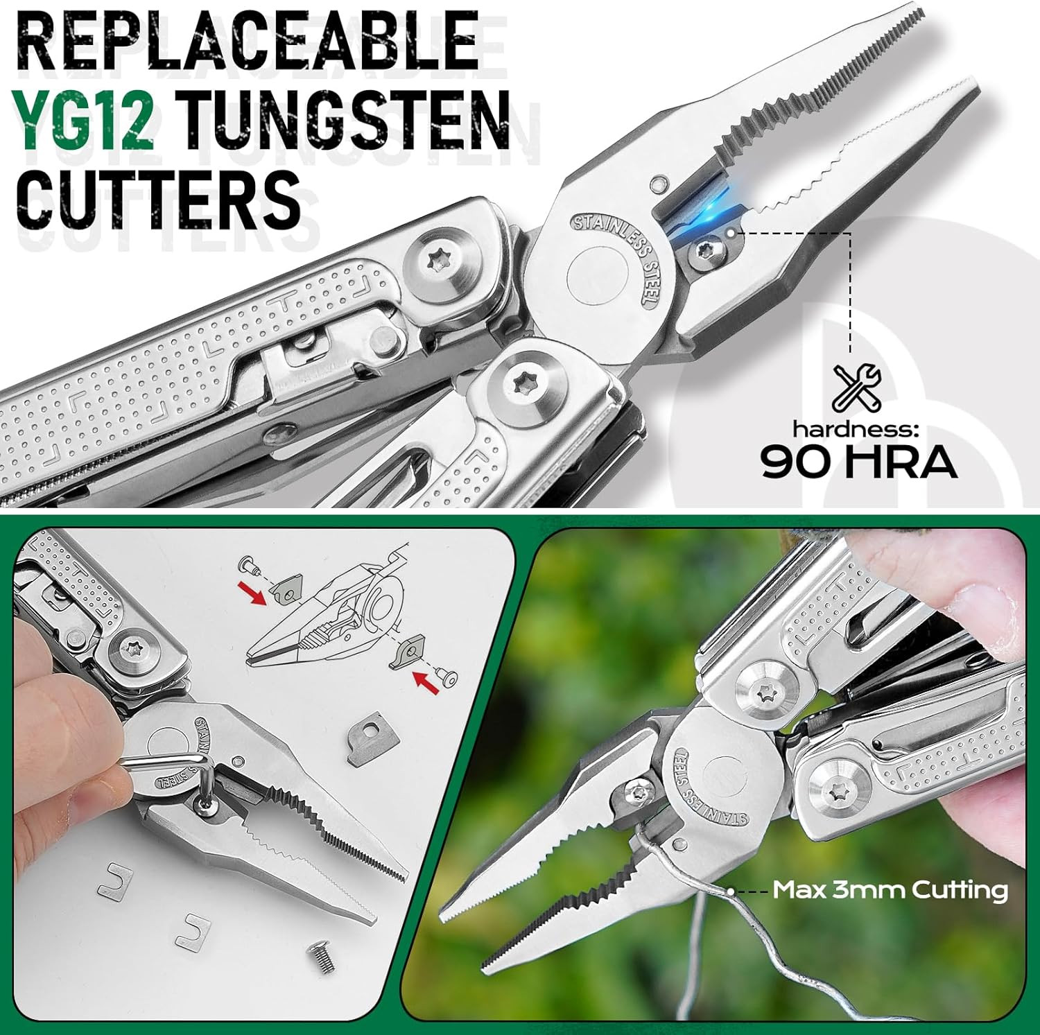 BIBURY Multitool Pliers Pro BI2049, EDC Multi Tool with 90HRA Replaceable YG12 T