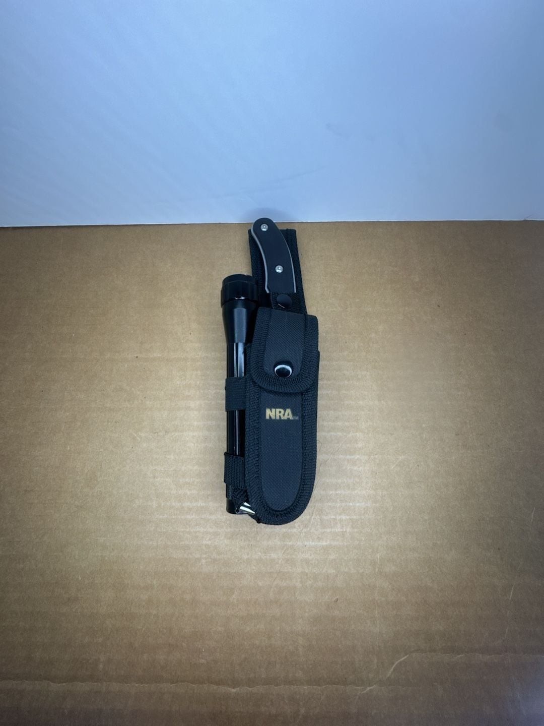 NRA 3-Piece Multi-Tool Knife and Flashlight Set with Nylon Belt Sheath
