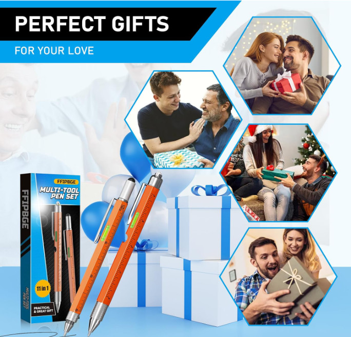 Set de 2 bolígrafos multiherramienta 11 en 1 con luz LED, regalo ideal para homb