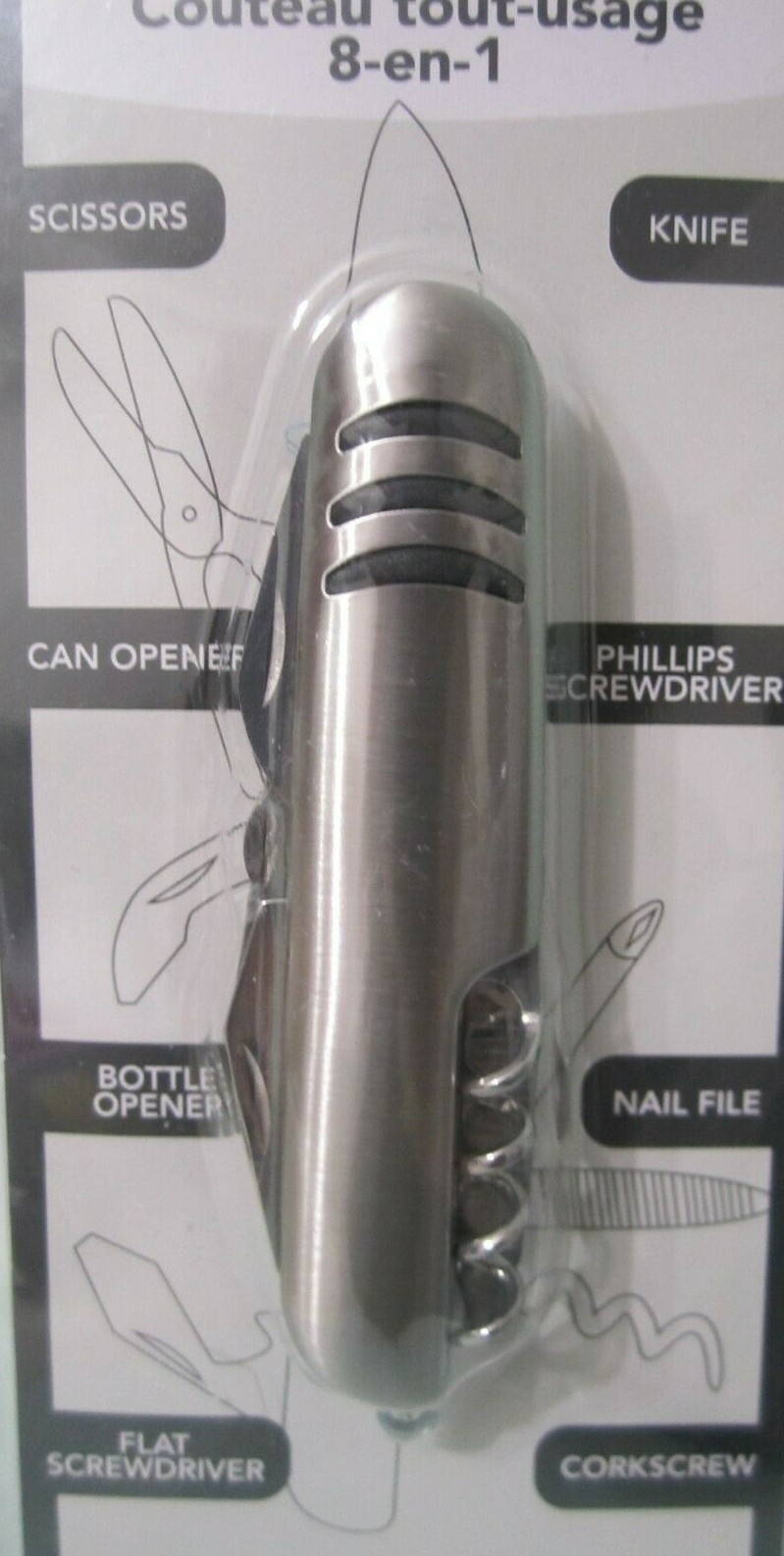 Green brier 8-In-1 Multi -Use Knife 8 uses Silver Scissors, Knife , can opener