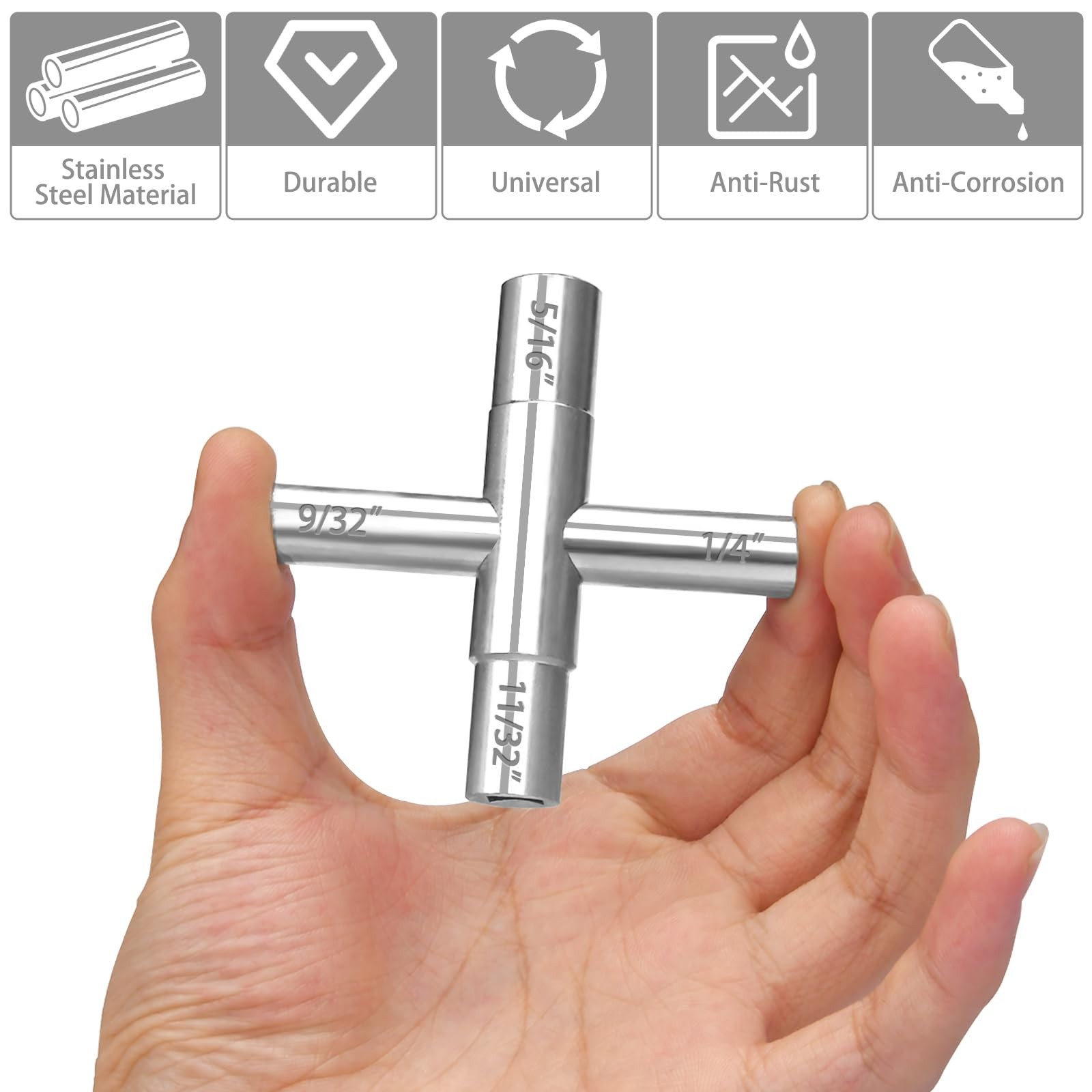 2pcs 4 Way Sillcock Key Set 1/4″, 9/32″, 5/16″, 11/32 Steel Sillcock Water Ke…