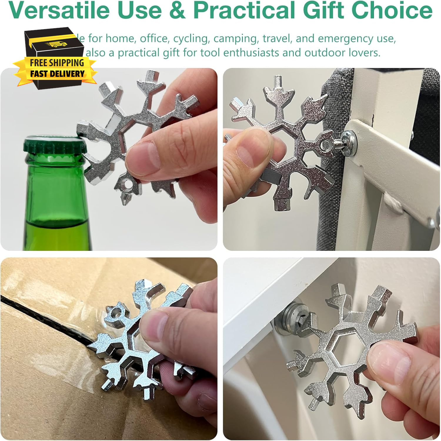 3-Pack Silver Snowflake 18-In-1 Multi Tool, Stainless Steel Pocket Tool with Bot