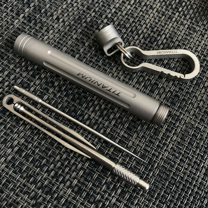EDC Outdoor Key Titanium TC4 Multi Tools Set Holder Toothpick Tweezers Earpick