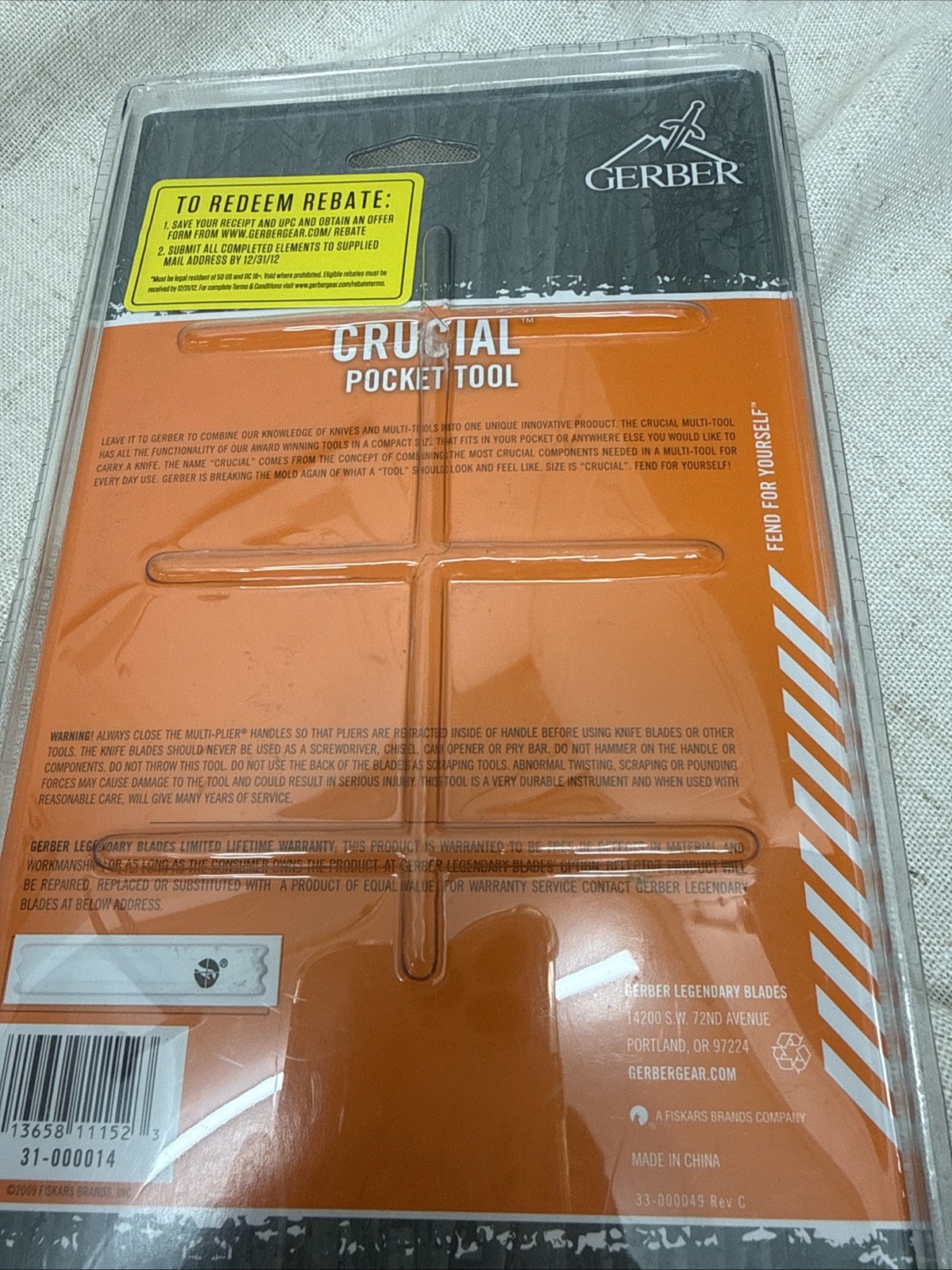 Gerber Crucial 9-in-1 Multi-Tool Pliers Gray, Pocket Clip, Carabiner, 2.25″
